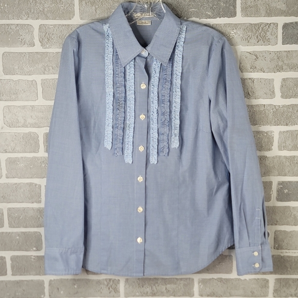 Van Heusen Studio Ruffled Ranchwear Western Blouse Button Down Women's Size M - Picture 8 of 14